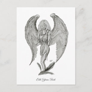 Cartão Postal Anjo, design preto e branco