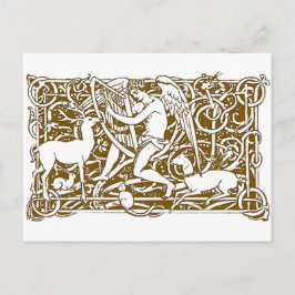 Cartão Postal Anjo e Animais da Floresta em Arte Nova Vintage