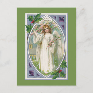 Cartão Postal Anjo em branco com azul e verde