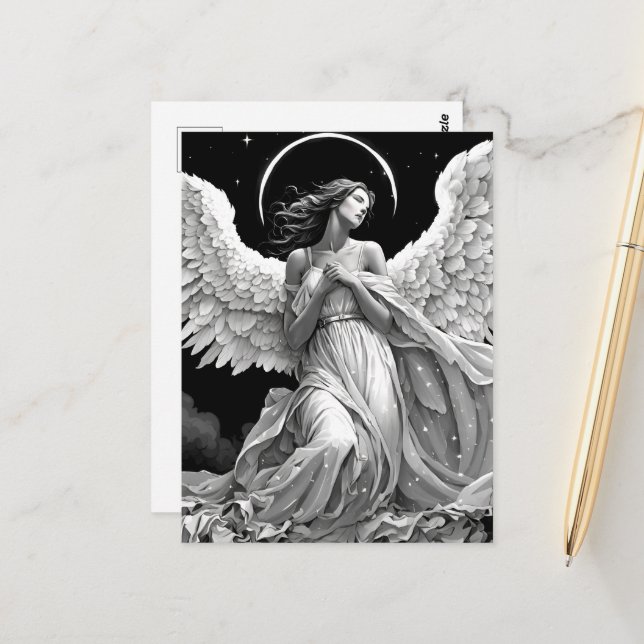 Cartão Postal Anjo em Preto e Branco (Frente/Verso In Situ)