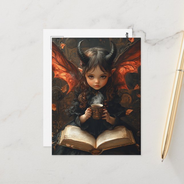 Cartão Postal Anjo Escuro com Café e um Livro (Frente/Verso In Situ)