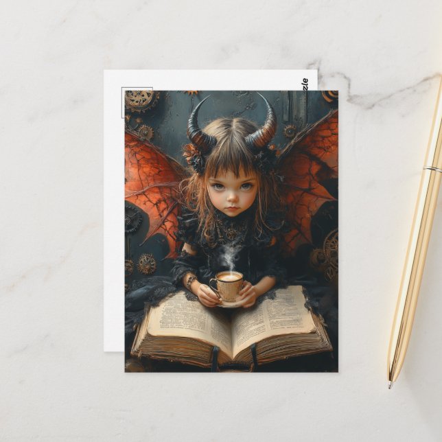 Cartão Postal Anjo Escuro com Café e um Livro (Frente/Verso In Situ)