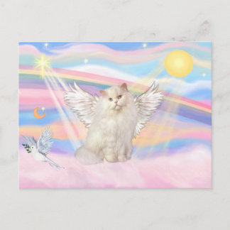 Cartão Postal Anjo Gato Persa Branco nas Nuvens