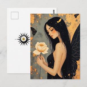 Cartão Postal Anjo Gótico e Rosa Mantendo Contato
