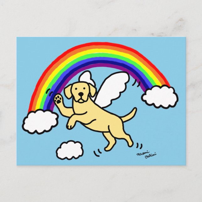 Cartão Postal Anjo Guardião Amarelo Labrador (Ponte Arco-Íris) (Frente)