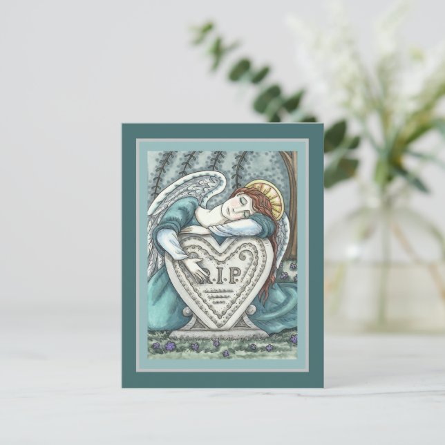 CARTÃO POSTAL ANJO GUARDIÃO AMOROSO, ARTE DE LUTO NO CEMITÉRIO R (Em pé/Frente)
