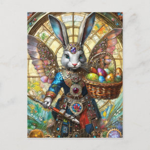 Cartão Postal Anjo Guerreiro Steampunk do Coelho de Páscoa