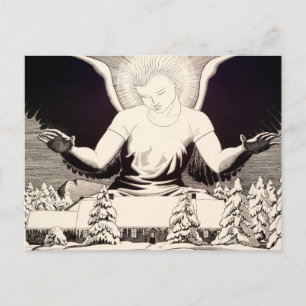 Cartão Postal Anjo Halo Paz na Terra Religioso Neve Inverno