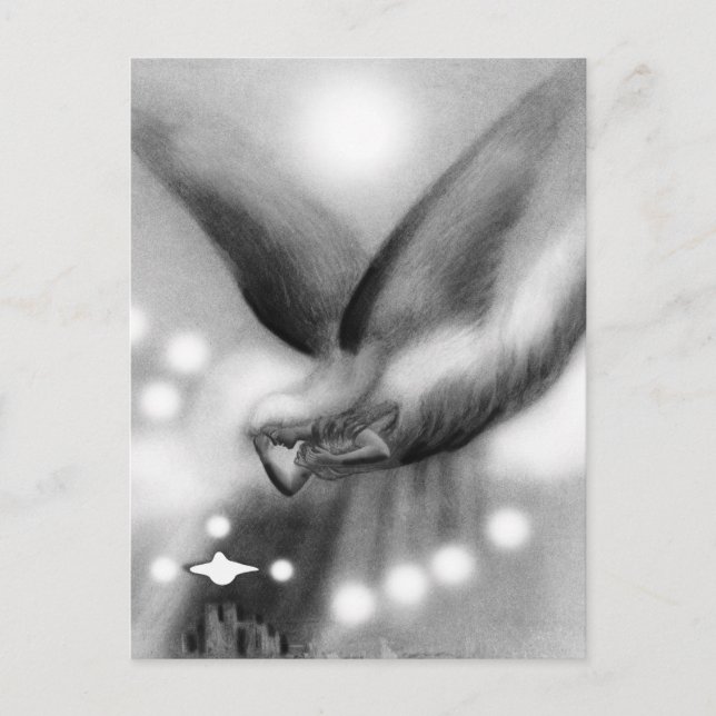 Cartão Postal Anjo na arte noturna (Frente)