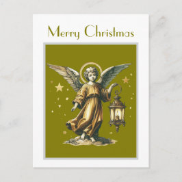 Cartão Postal Anjo Natal e Lanterna Vitorianos Elegante