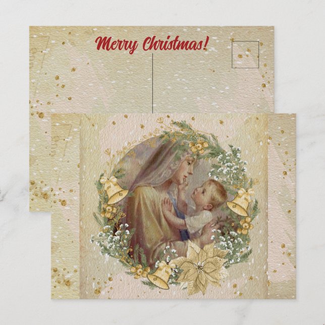 Cartão Postal Anjo Natal Mãe e Criança (Frente/Verso)