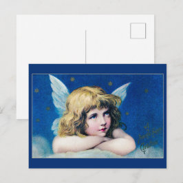 Cartão Postal Anjo Natalino Vitoriano Antigo Noite Estrelada