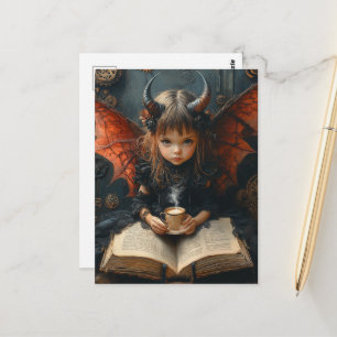 Cartão Postal Anjo Negro Com Café e um Livro