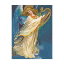 Anjo que joga a música em uma harpa