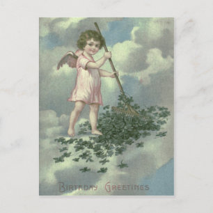 Cartão Postal Anjo Querubim Trevo de Quatro Folhas Ancinho