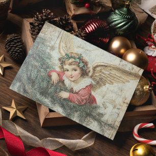 Cartão Postal Anjo Vintage Decoupage Natal