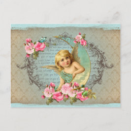 Cartão Postal Anjo Vitoriano vintage rosa, antiga cor-de-rosa az