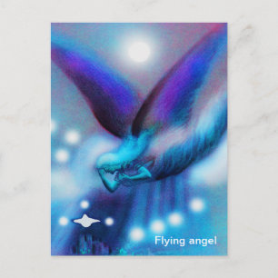 Cartão Postal Anjo voando à noite arte