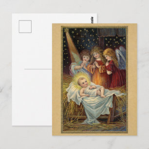 Cartão Postal Anjos da Natividade de Natal Vitoriano Vintage