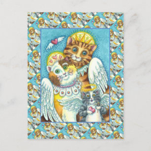CARTÃO POSTAL ANJOS DE GATO, GATINHO & RATO NO CÉU, AURÉOLA & AS