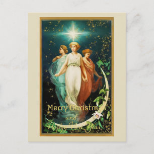 Cartão Postal Anjos de Natal Antigos com Estrela