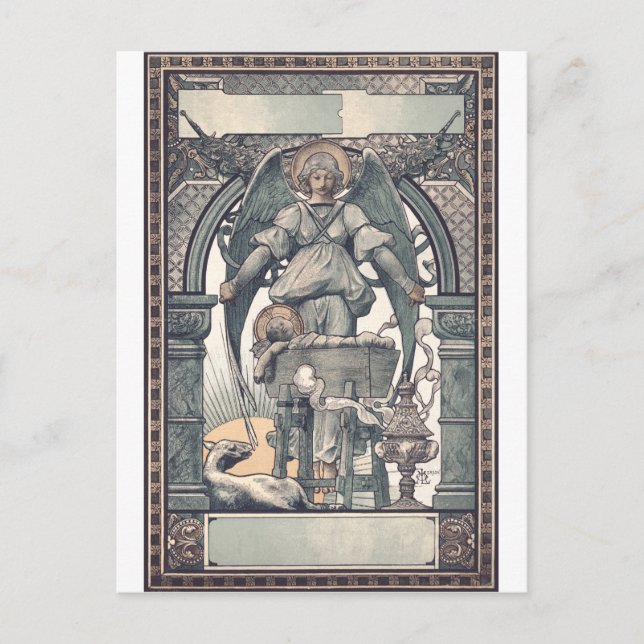 Cartão Postal Anjos Guardiões com Jesus Cristo (Frente)