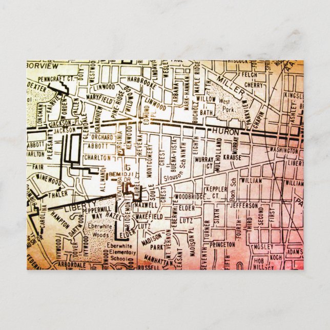 Cartão Postal Ann Arbor, MI Vintage Map (Frente)