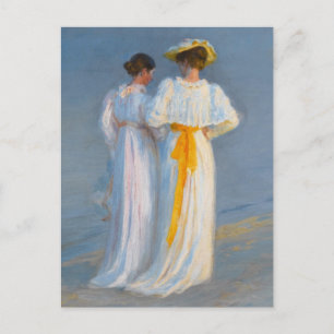 Cartão Postal Anna Ancher e Marie Krøyer na praia - Krøyer