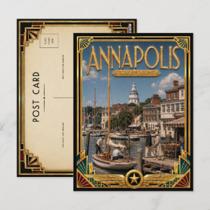 Cartão Postal Annapolis Maryland Arte Deco Vintage Idade Dourada