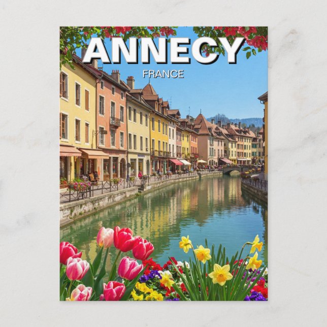 Cartão Postal Annecy France Flowers Viagem (Frente)