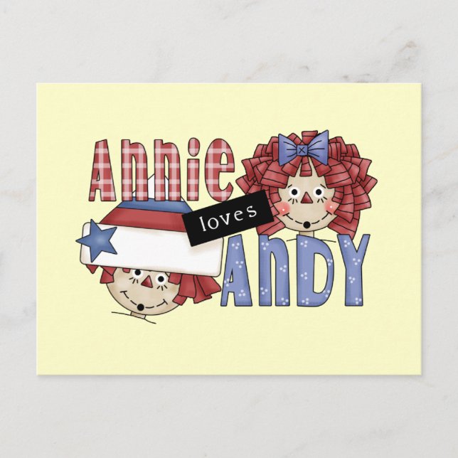 Cartão Postal Annie ama Camisetas e presentes de Andy (Frente)