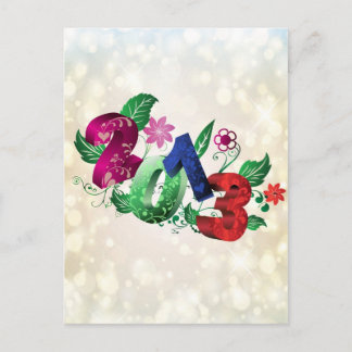 Cartão Postal Ano 2013 3D com inserções florais