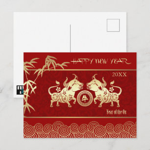 Cartão Postal Ano Chinês do Ox Ano Personalizado