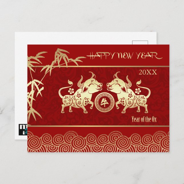 Cartão Postal Ano Chinês do Ox | Ano Personalizado (Frente/Verso)