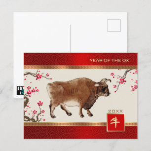 Cartão Postal Ano Chinês do Ox Ano Personalizado