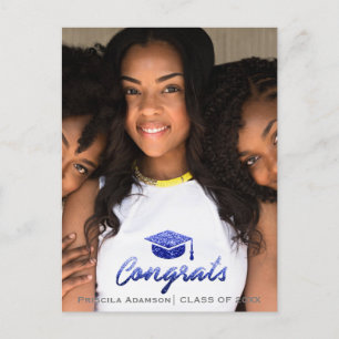 Cartão Postal Ano de Nome da Turma de Formatura Brilho Azul Real