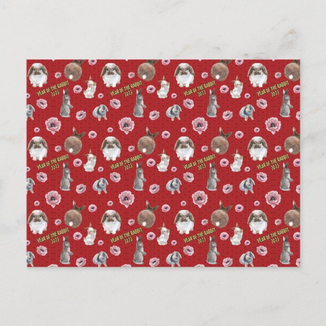 Cartão Postal Ano Lunar Chinês do Rabbit 2023 Padrão (Frente)
