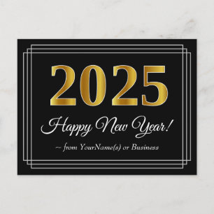 Cartão Postal Ano Novo 2025 - Visual Elegante, Luxuoso e Falso D