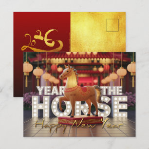 Cartão Postal Ano Novo Chinês Cavalo Estilo Disco com Textos HPc