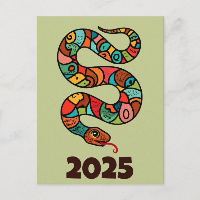 Cartão Postal Ano Novo Chinês Da Madeira Cobra 2025 (Frente)
