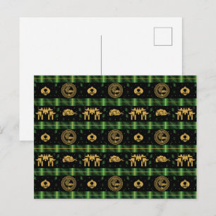 Cartão Postal Ano Novo Chinês do Padrão Verde do Tigre