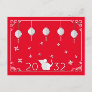 Cartão Postal Ano Novo Chinês Rato de Origami VERMELHO