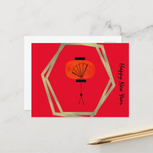 Cartão Postal Ano Novo Chinês Ventoinha de Lanterna Vermelho Dou