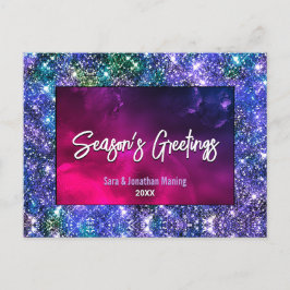 Cartão Postal Ano novo do Natal do Glitter azul Elegante