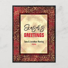 Cartão Postal Ano novo do Natal floral vermelho de ouro Elegante