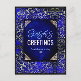 Cartão Postal Ano novo Natal da floração azul-real Chic