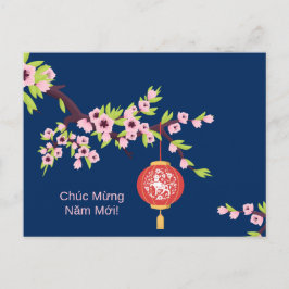 Cartão Postal Ano Novo Tet OX Flores de Hoa Dao