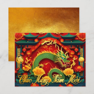 Cartão Postal Ano Novo Verde Vietnamita do Dragão 2024 HPc