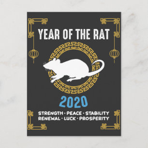 Cartão Postal Ano Zodíaco Chinês do Rat 2020 Inspiracional