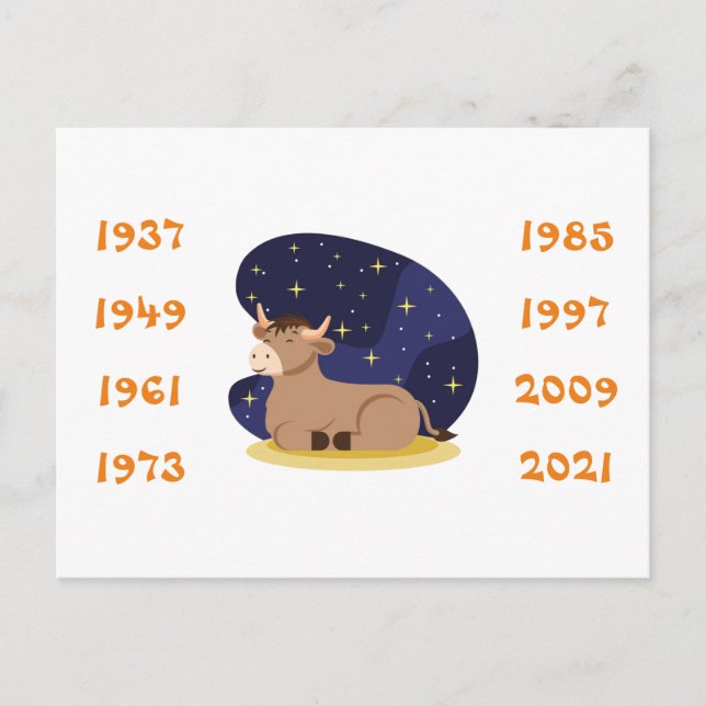 Cartão Postal Anos Chineses do Ox (Frente)